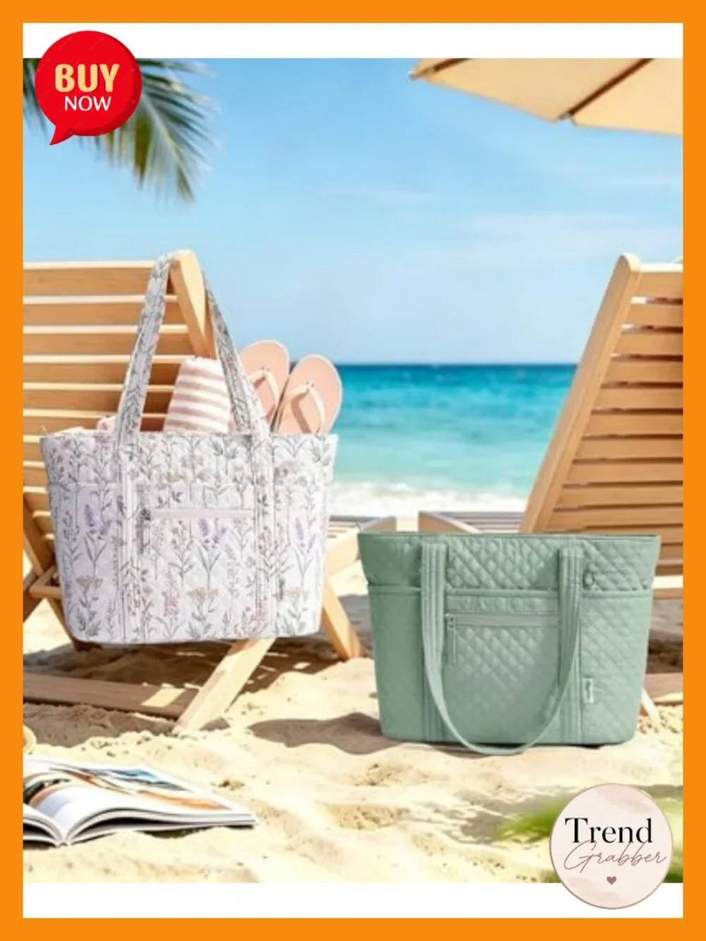 Quilted Cotton Tote Bag with Zipper Cup Holder Laptop Compartment
